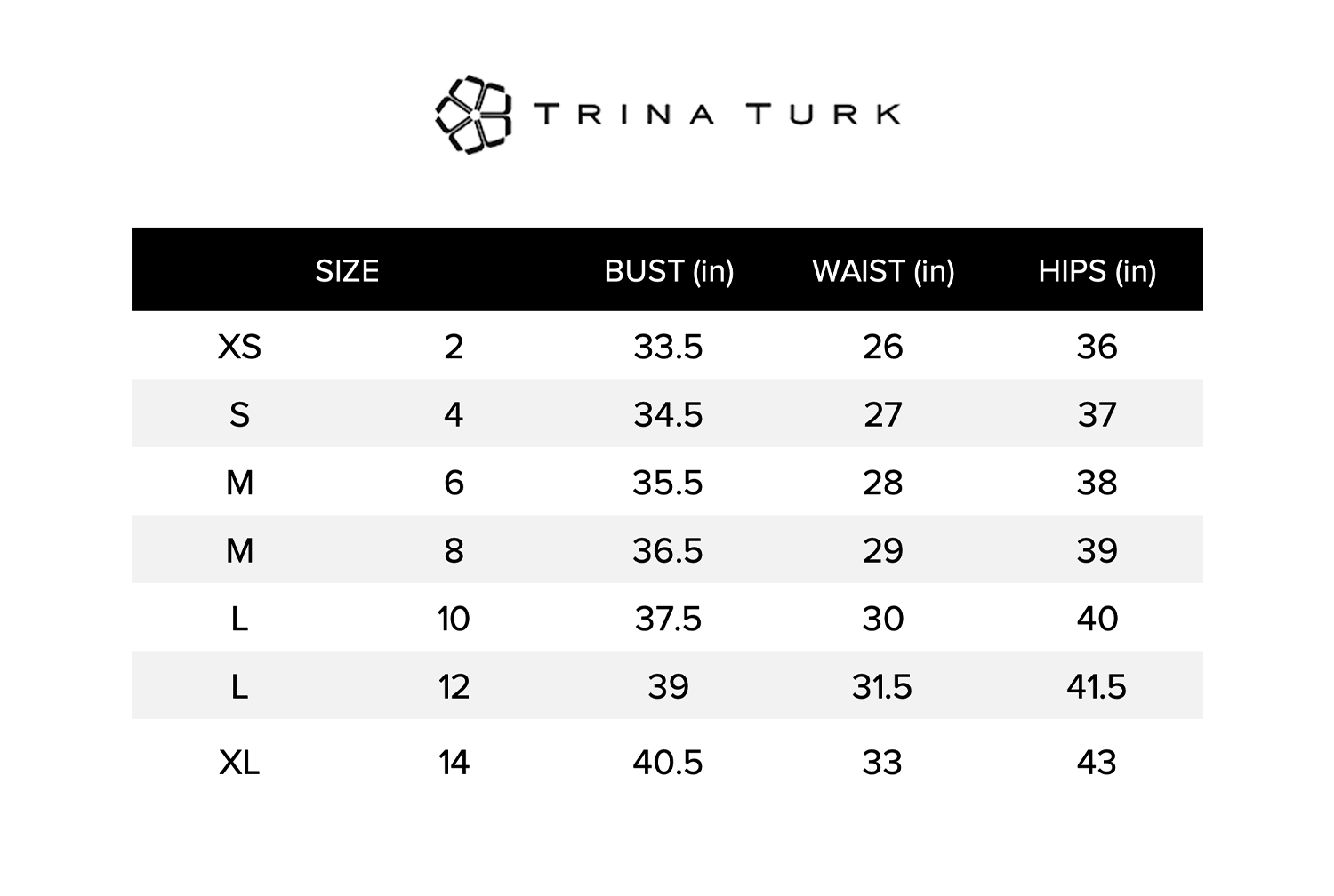 Trina Turk Swim Size Chart