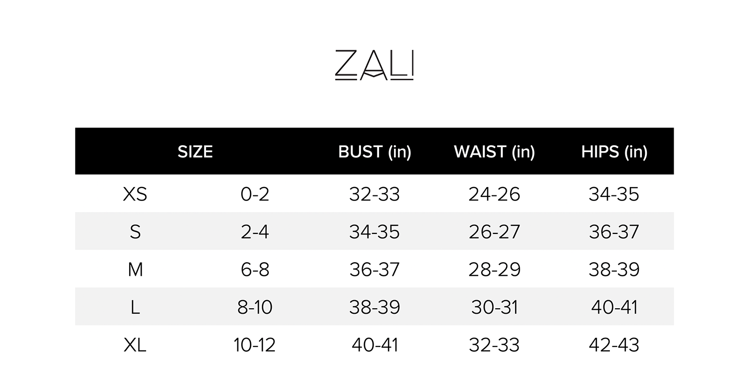 Zali Swim Size Chart