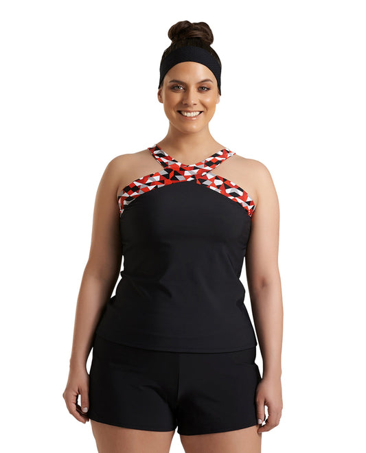 Always For Me Black Plus Size High Neck Tankini Top, Tankini Top