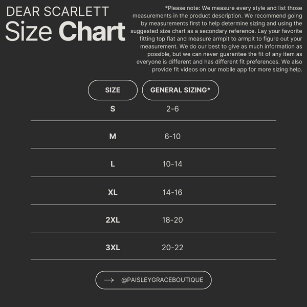 Dear Scarlett Size Chart