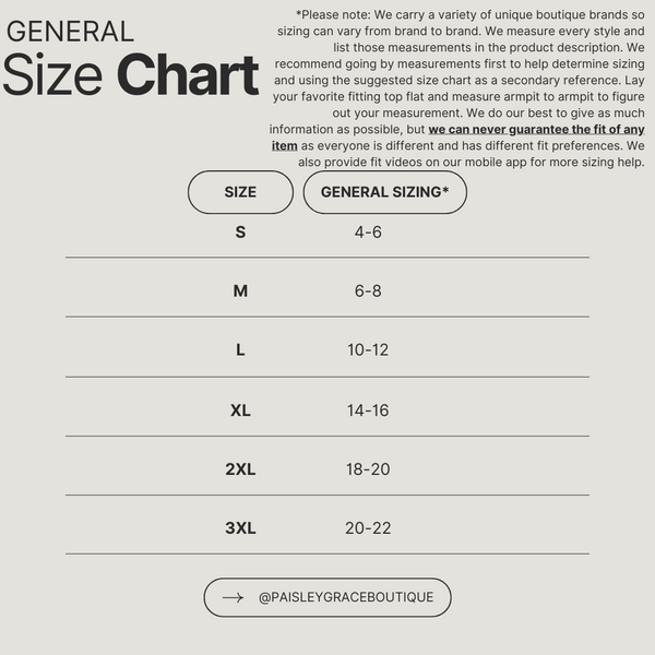General Size Chart