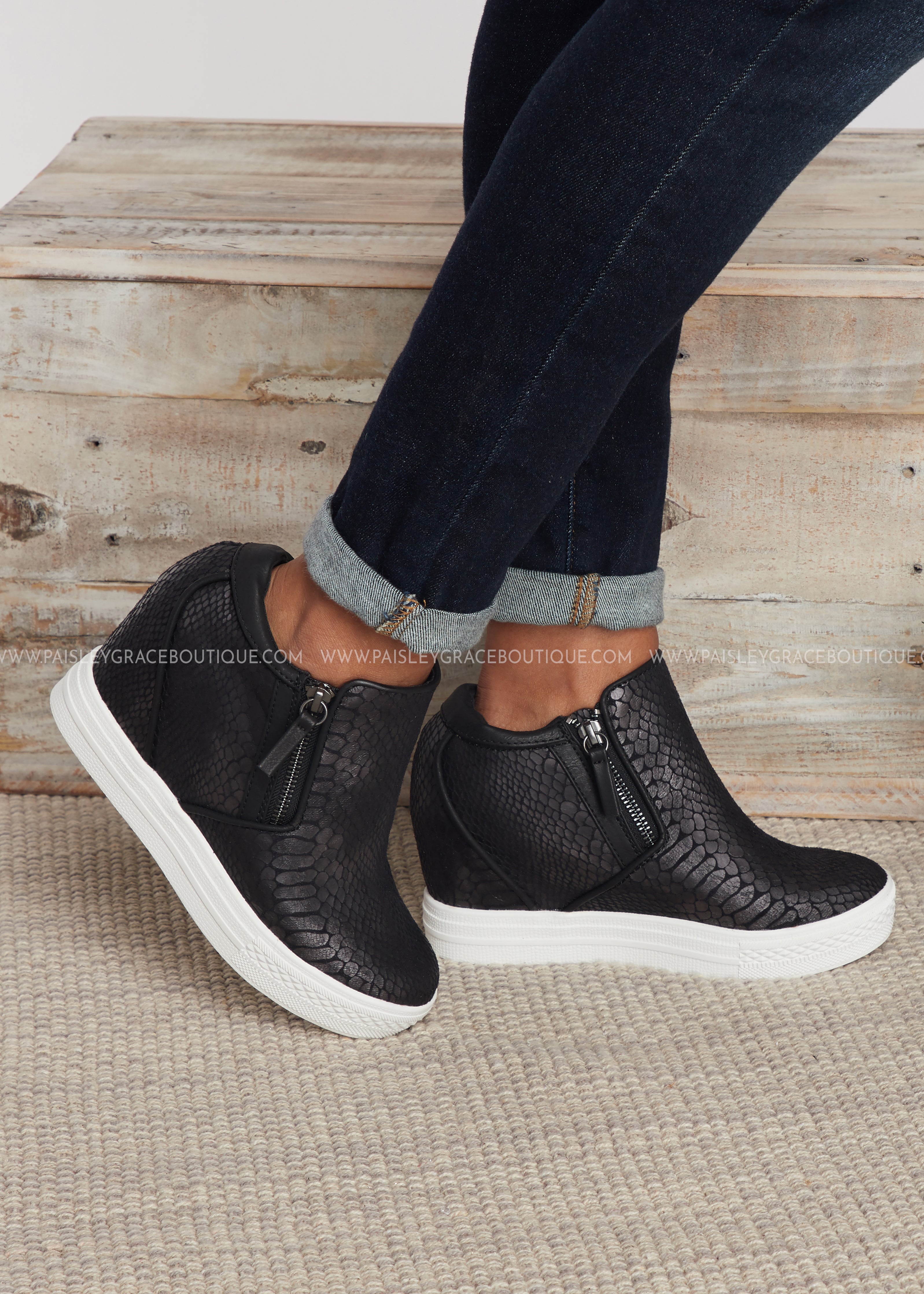 black hidden wedge sneakers