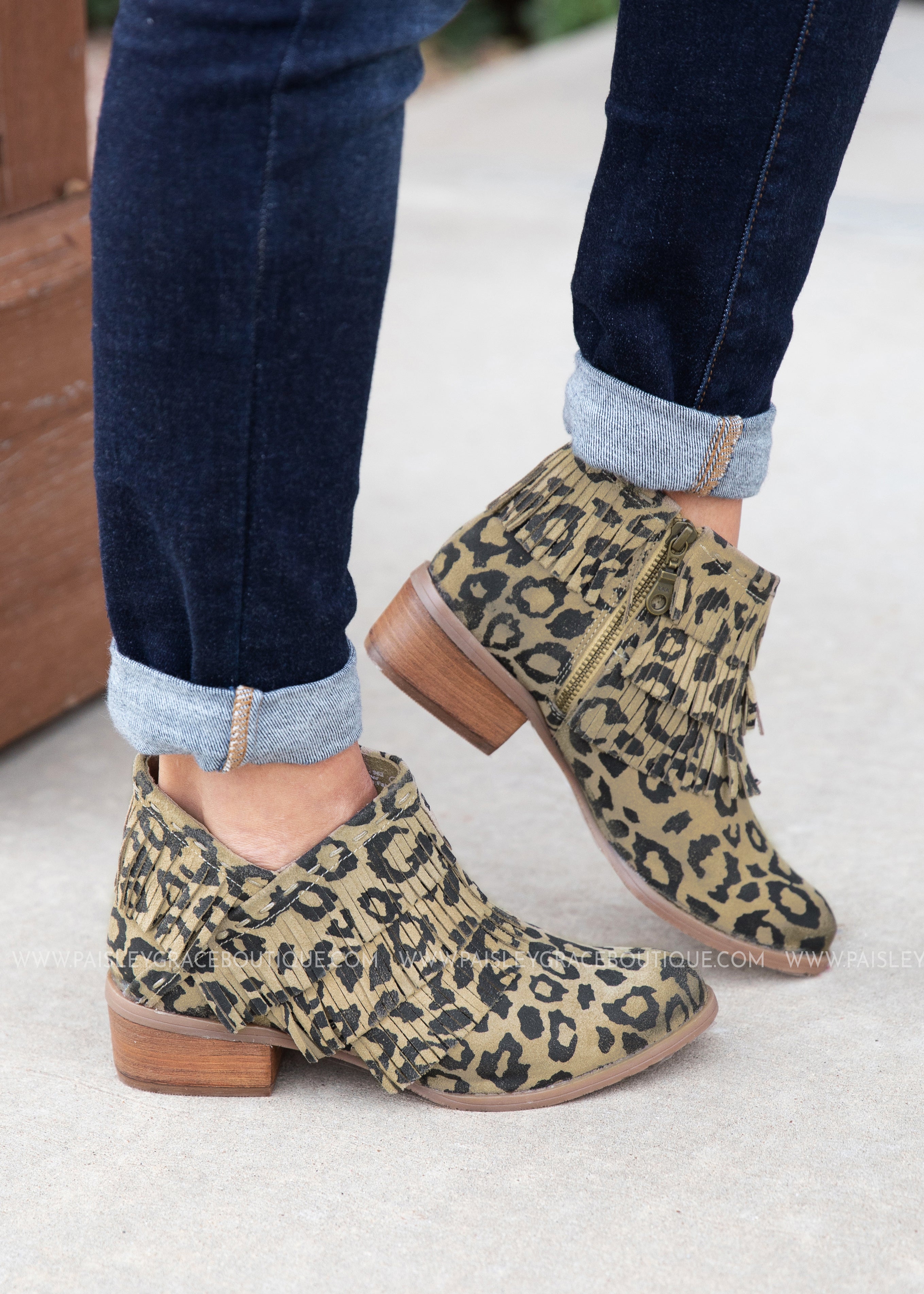 fringe leopard booties