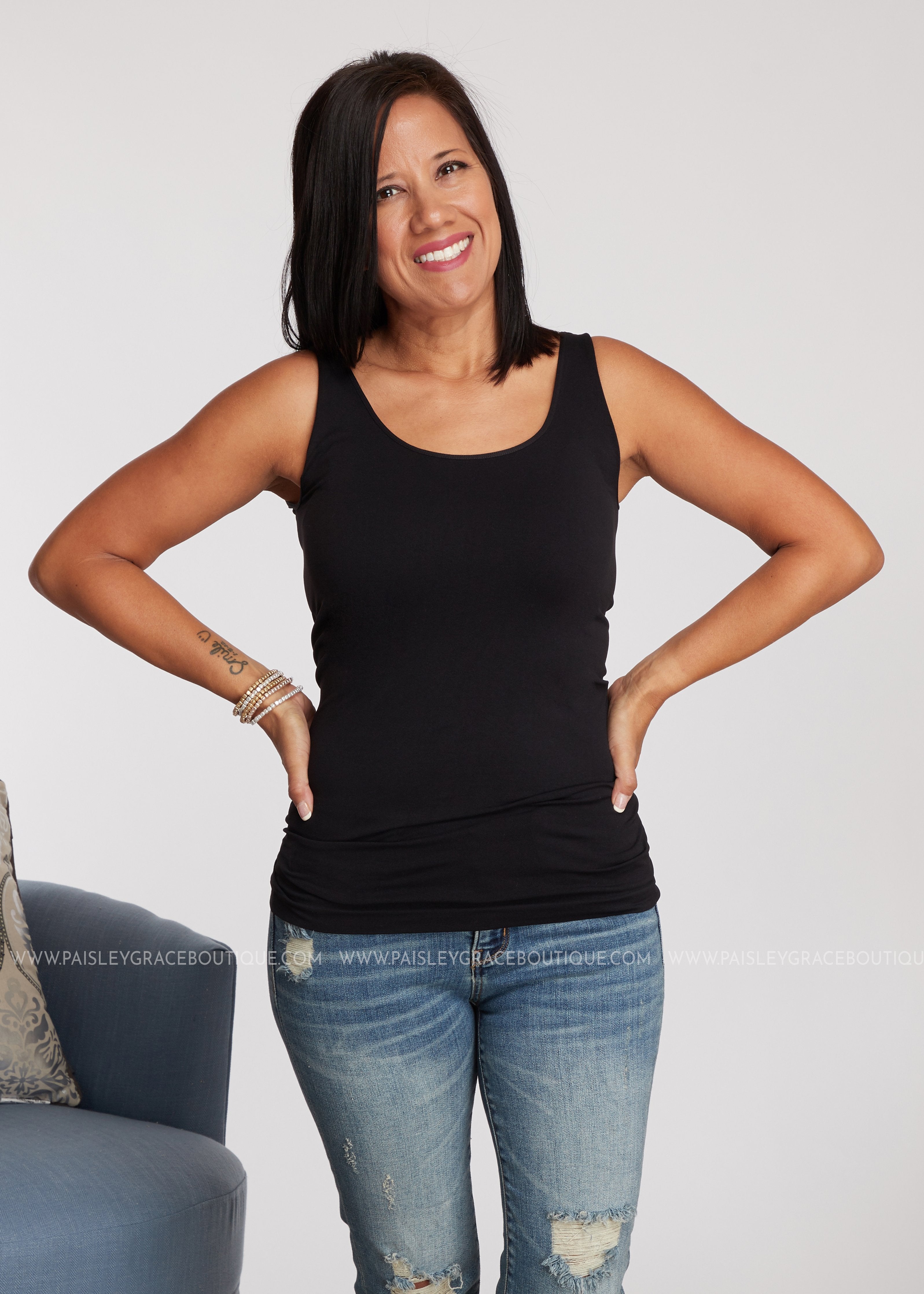 black wide strap cami top