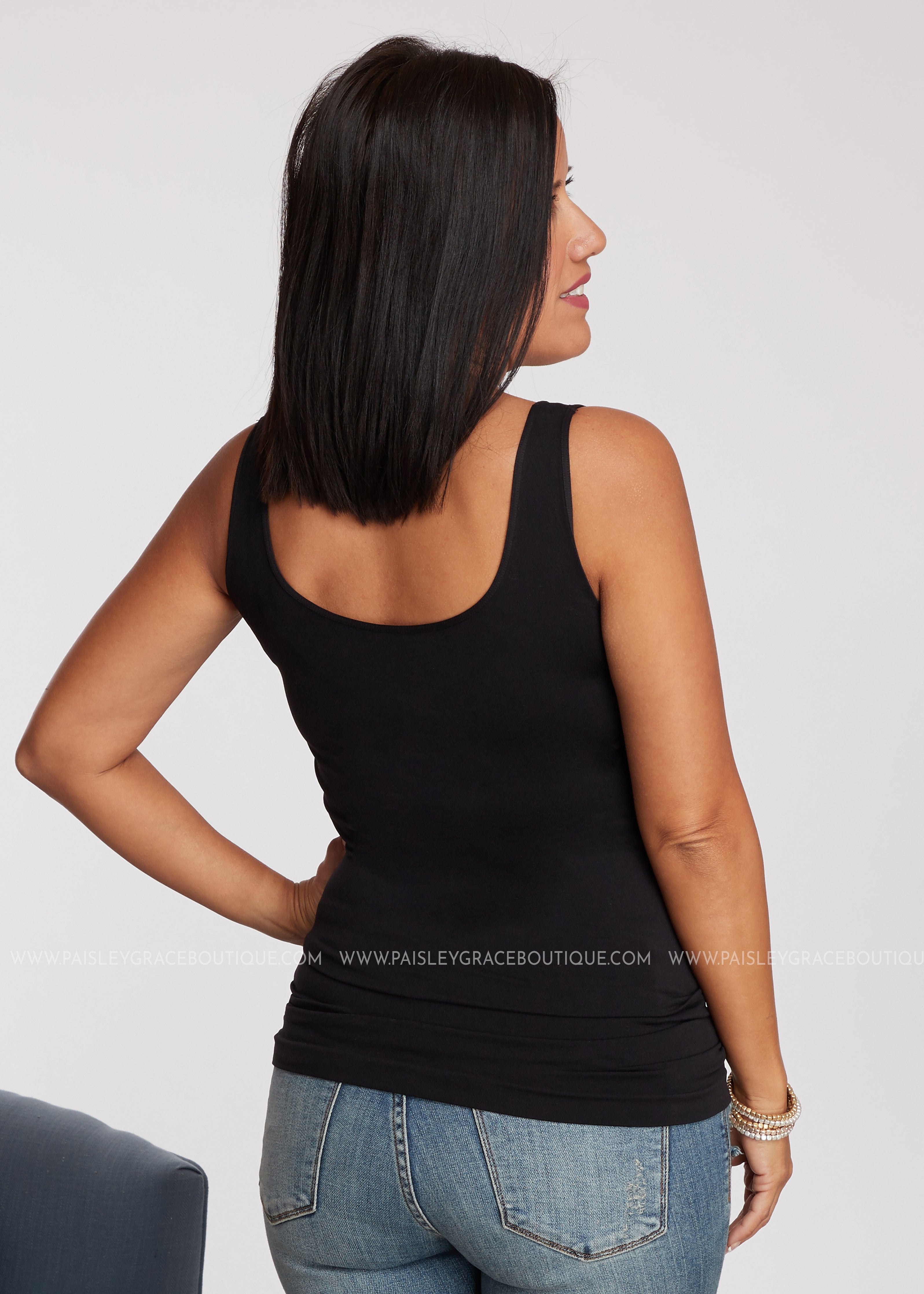 black wide strap cami top