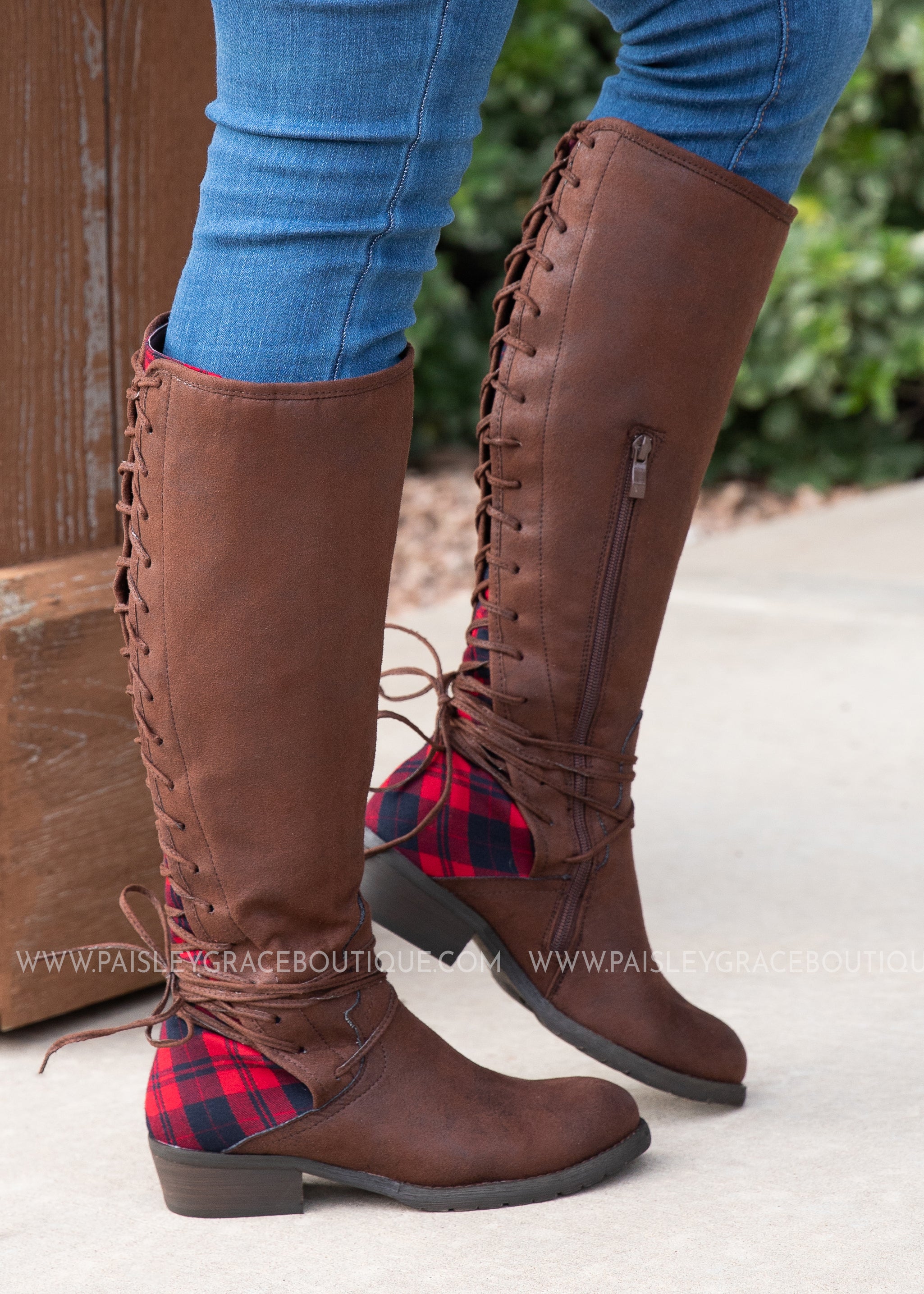 Plaid Back Lace Boots - FINAL SALE 