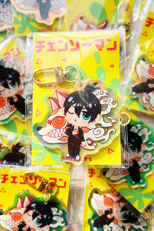 Crying Cute Chainsaw Dog  Rainbow Laser Acrylic Charm/Keychain – MikouArt