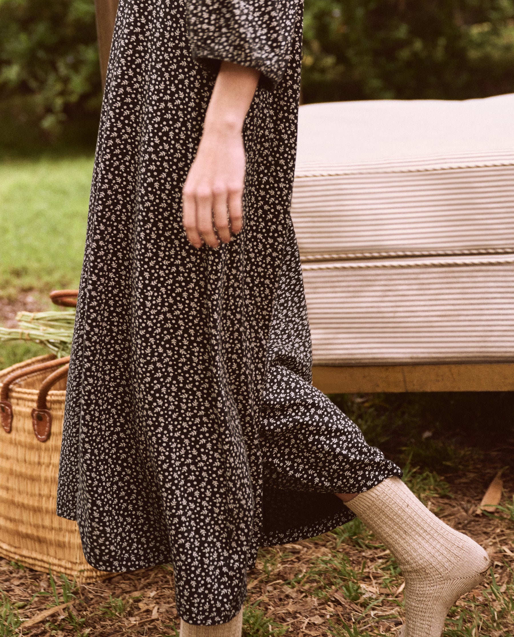 The Romantic Sleep Dress. -- Navy Leaf Print