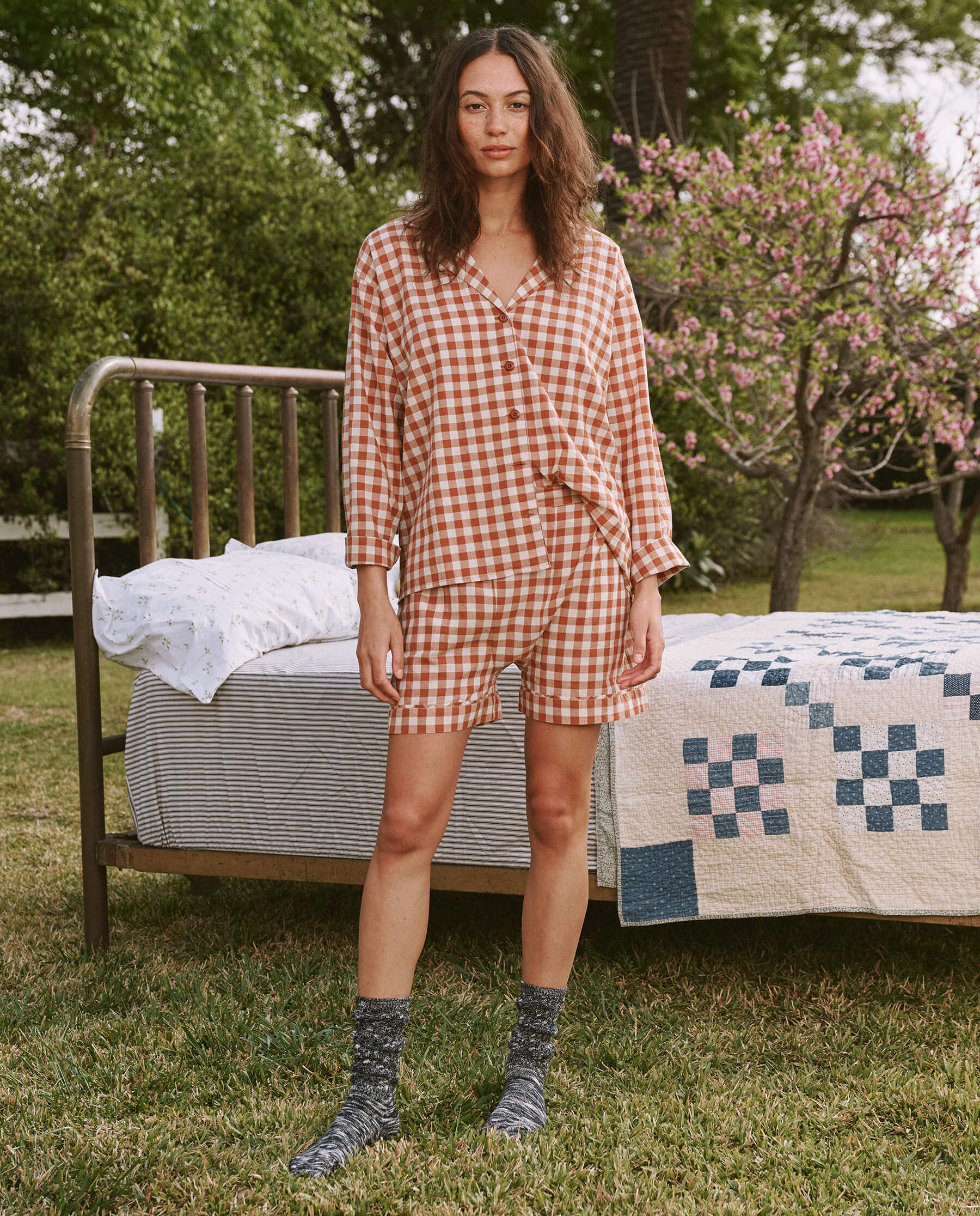 The Square Pajama Short. -- Carob Gingham