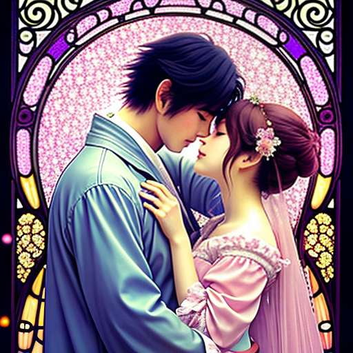 Midjourney prompt: Anime boy kisses a stunning girl, - PromptHero