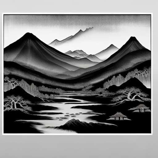 Chinese Ink Brush Paintings Midjourney Prompt