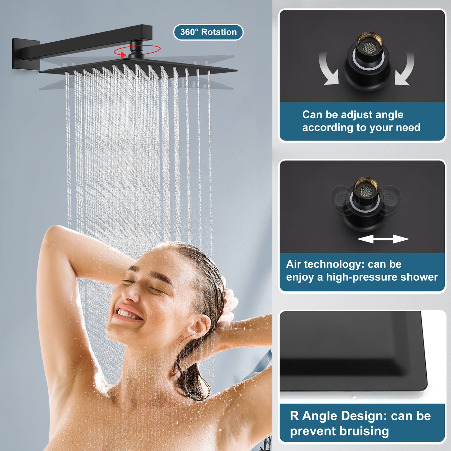 SR SUN RISE Inches All Metal Bathtub Faucet Set Shower System with Tub  Spout Square Rain Shower Head and Handheld Combo Shower Fixtues, Modern 