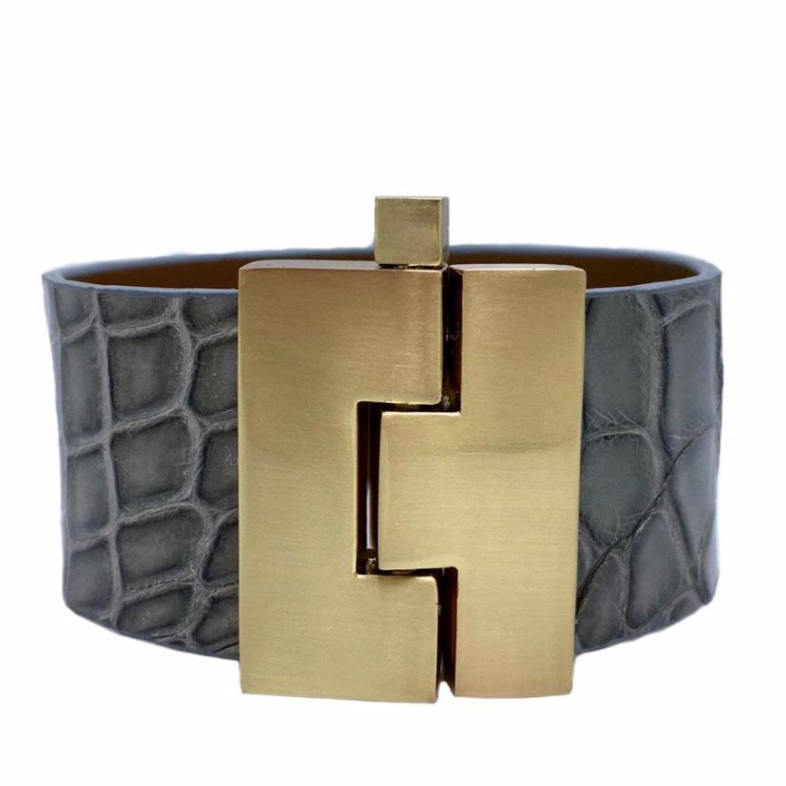 Wide Soft Gray Alligator Jigsaw Cuff