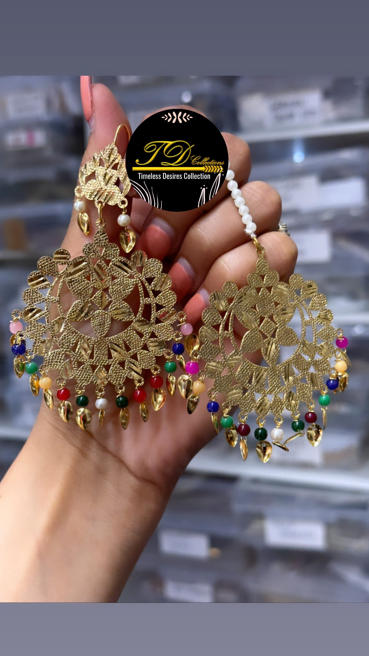 Navratan Jadau Peepal Patti Earrings - Sanvi Jewels Pvt. Ltd. - 1032119