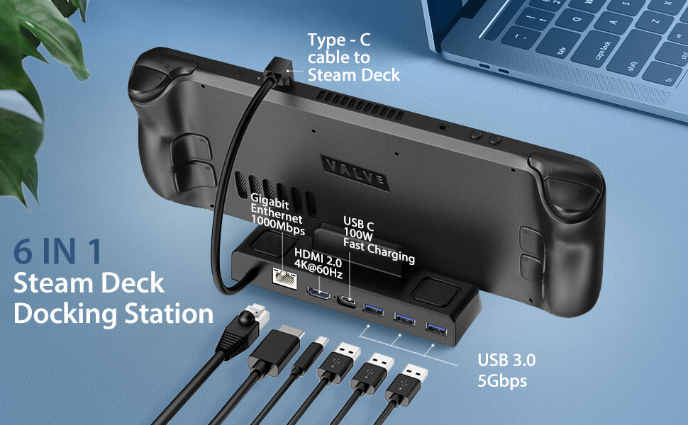 6-in-1 Upgraded Steam Deck Dock Stand with HDMI 2.0 4K 60Hz and 1000Mb