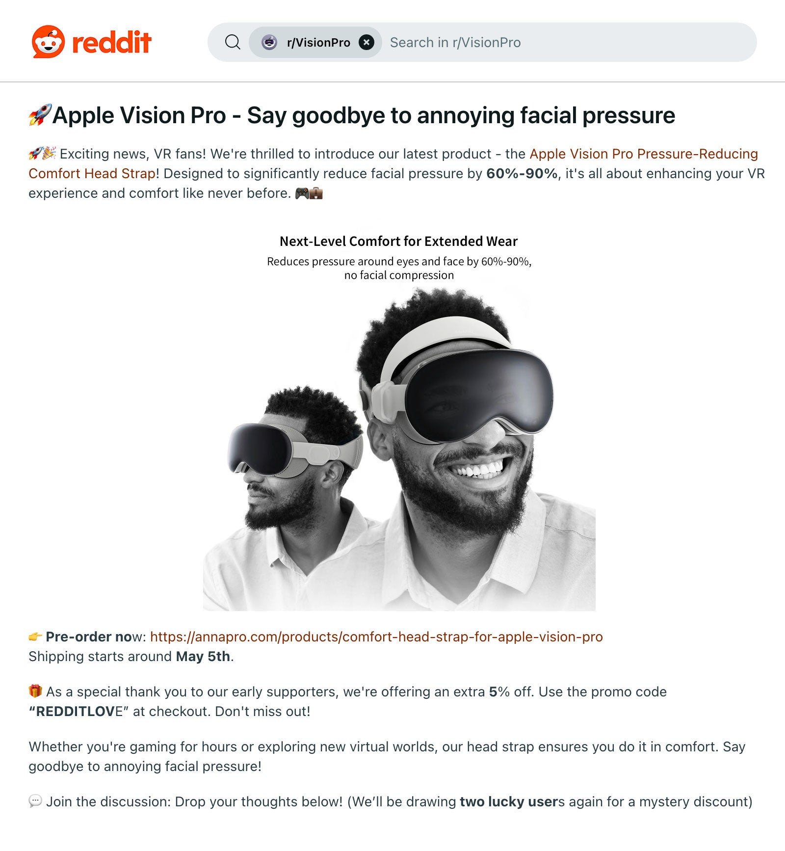 ANNAPRO Pressure-Reducing Comfort Head Strap for Apple Vision Pro - Reddit Post