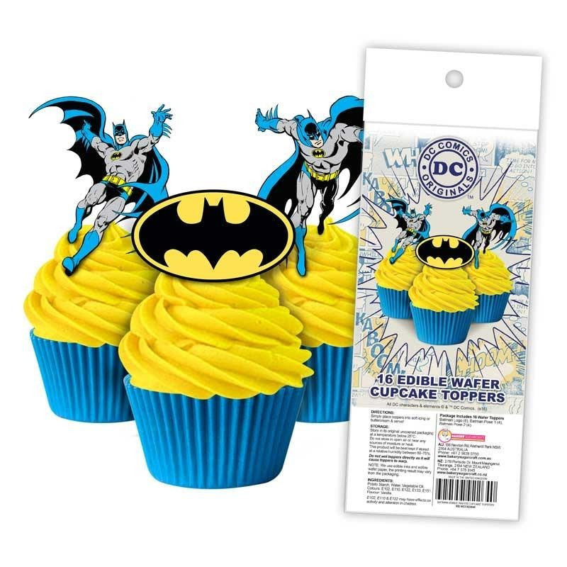 EDIBLE WAFER CUPCAKE TOPPERS 16PC BATMAN — Cakers Warehouse