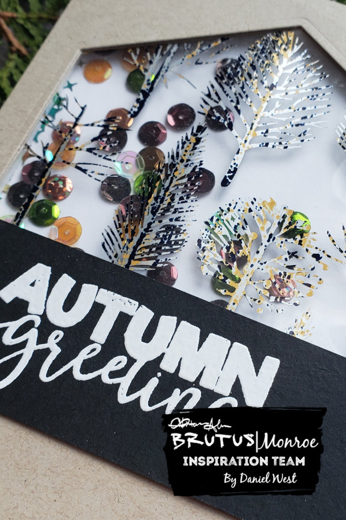 Autumn Shaker Card with Brutus Monroe Dry Brush Transfer Sheet by Daniel West