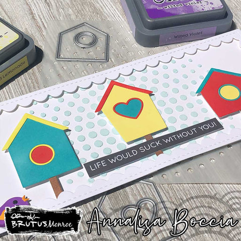 Slimline card with colorful bird houses