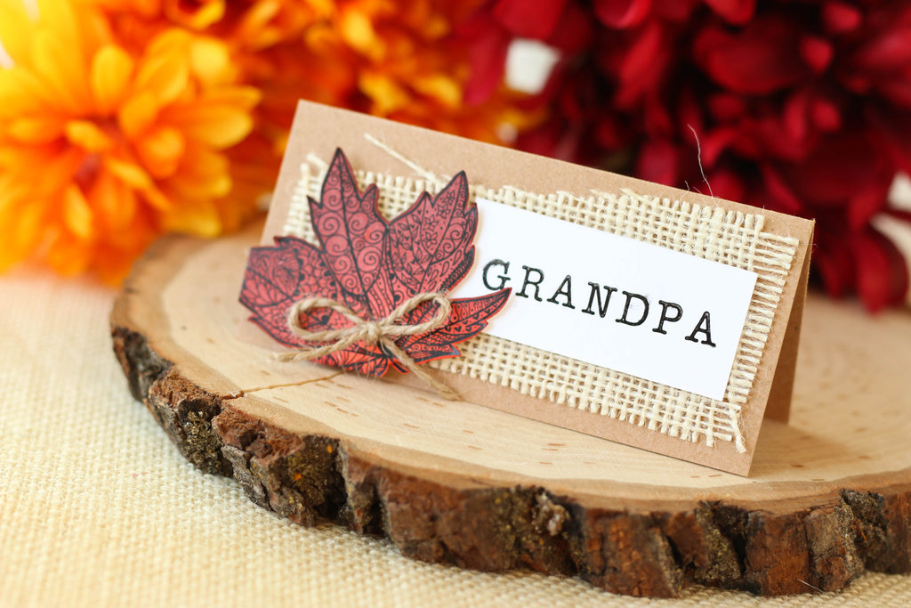 Easy Thanksgiving table place cards made with Brutus Monroe's Fall Tangled Elements paper pad! 