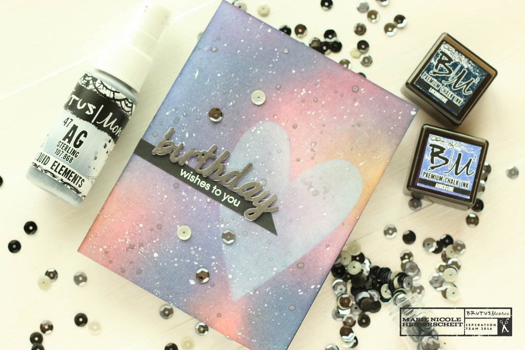 Galaxy background on a handmade card created with Brutus Monroe's Chalk Inks and Distress Inks. 