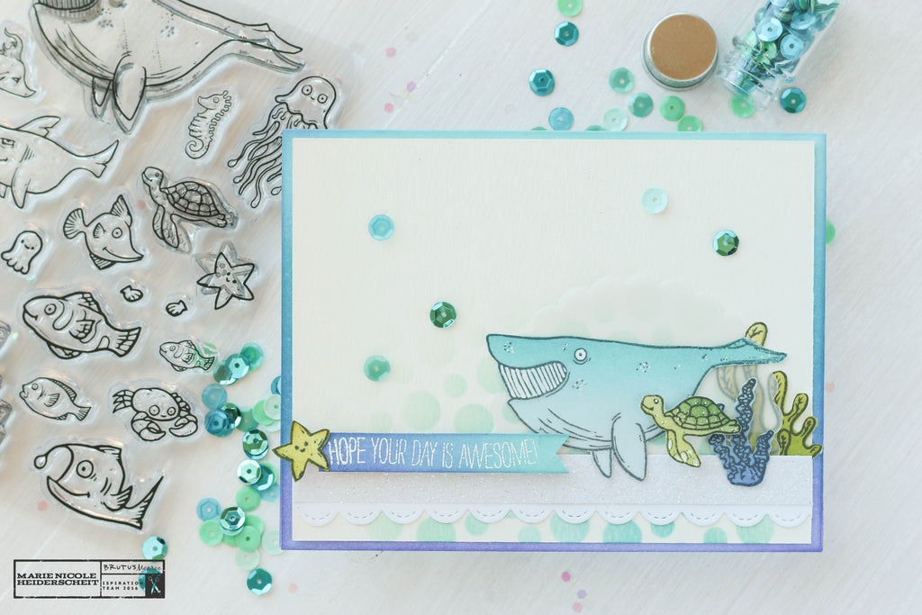 Handmade card using Brutus Monroe's Fish Tank stamp set. So cute! 