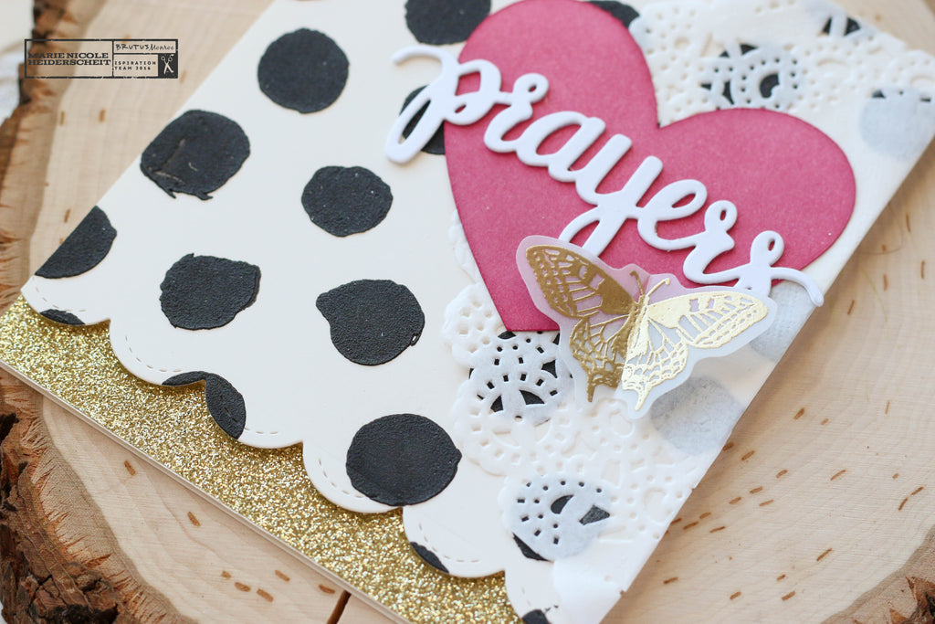 Lovely Prayers card created with Brutus Monroe stamps, embossing powder, and stencils! 