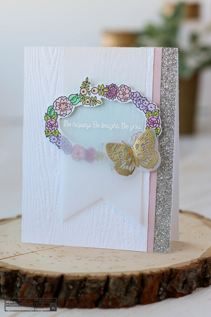 Brutus Monroe's Floral Frame stamp set used on this handmade card. How pretty!