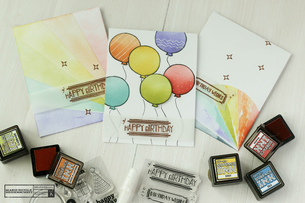 Brutus Monroe rainbow birthday themed cards for April's Stamp Club!