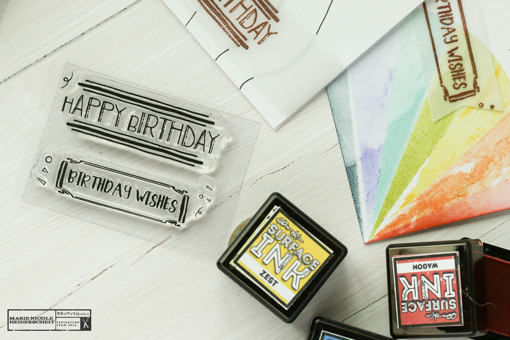 Brutus Monroe rainbow birthday themed cards for April's Stamp Club!