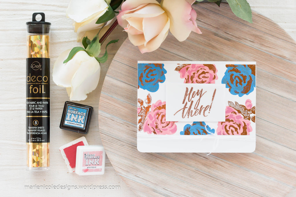 Layering stamps with Brutus Monroe Surface Inks and Deco foil