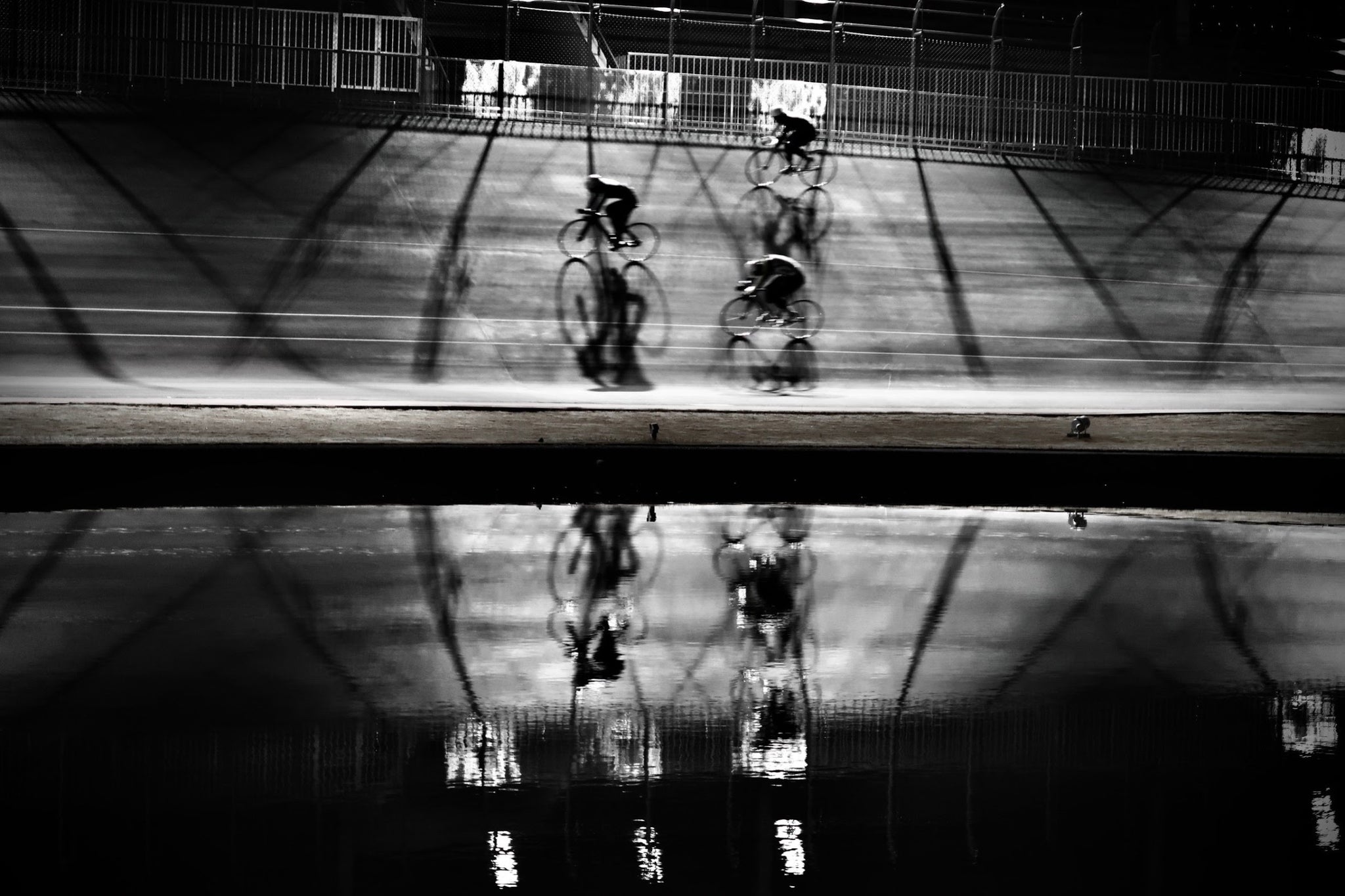 A velodrome a night in Japan where Keirin riders train for their next track cycling competition.