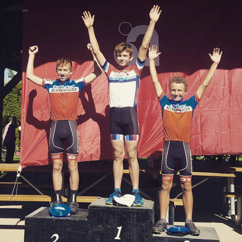 Dylan Bibic on the podium at a cyclocross race
