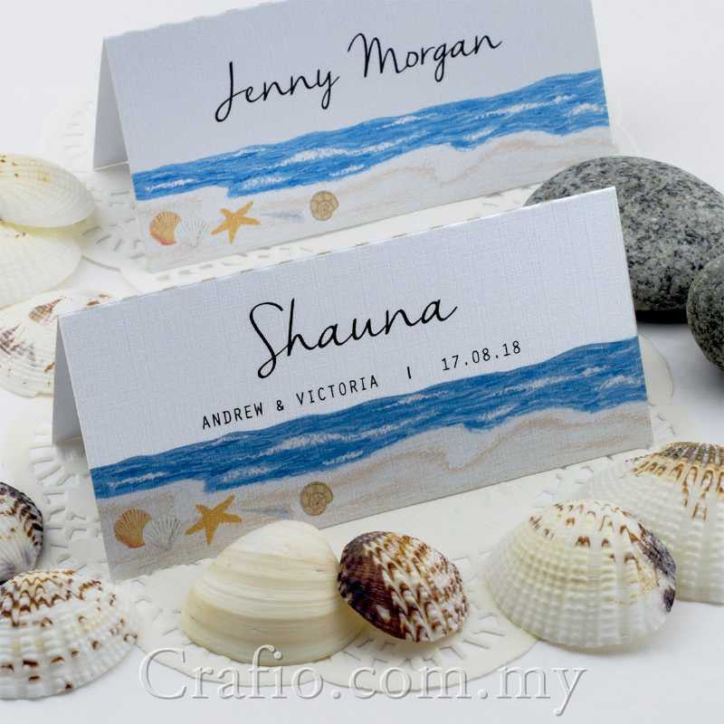 Personalized Beach Themed Shells By The Sea Wedding Place Cards