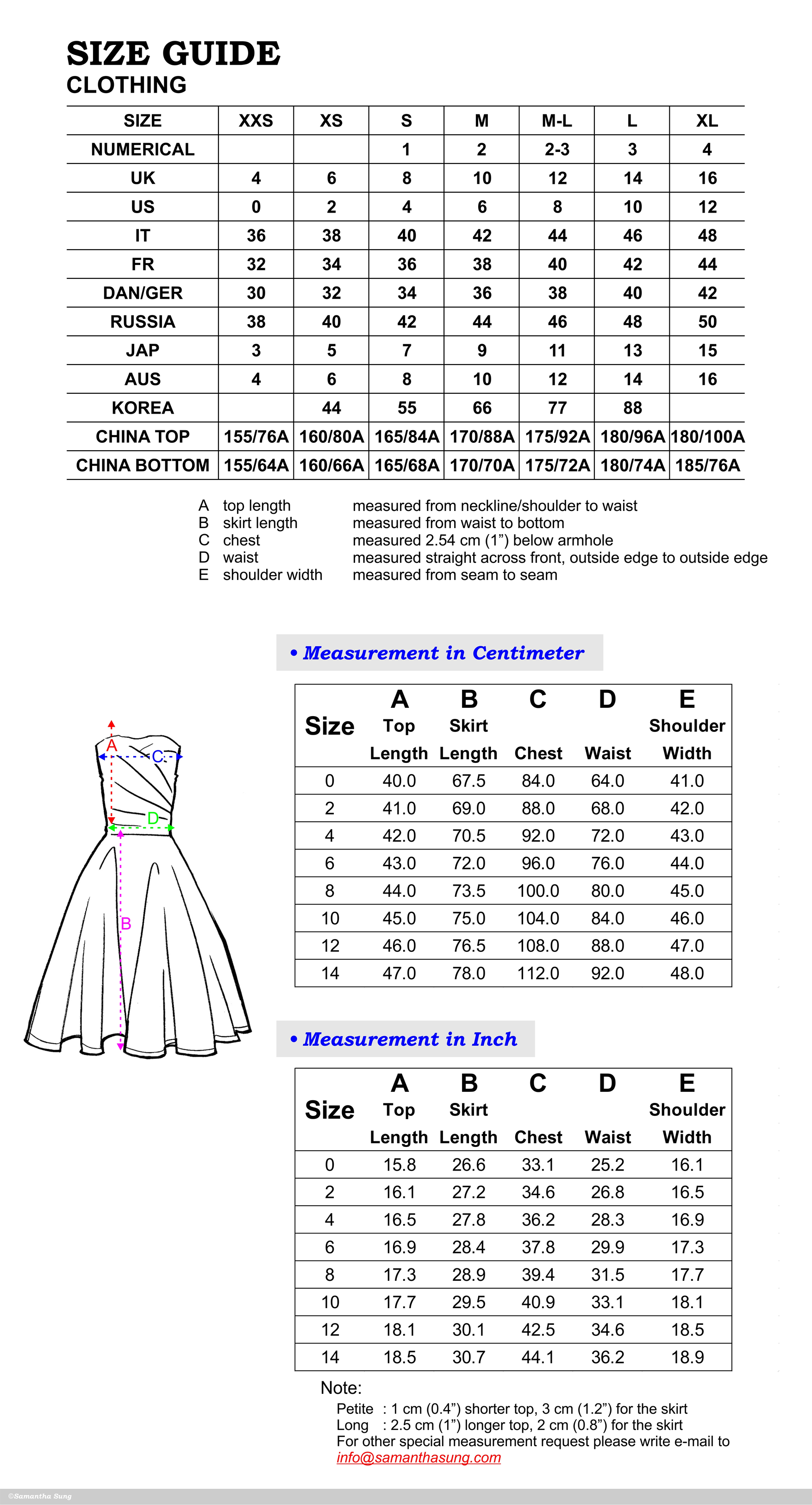 Carol Dress Size Chart – Samantha Sung