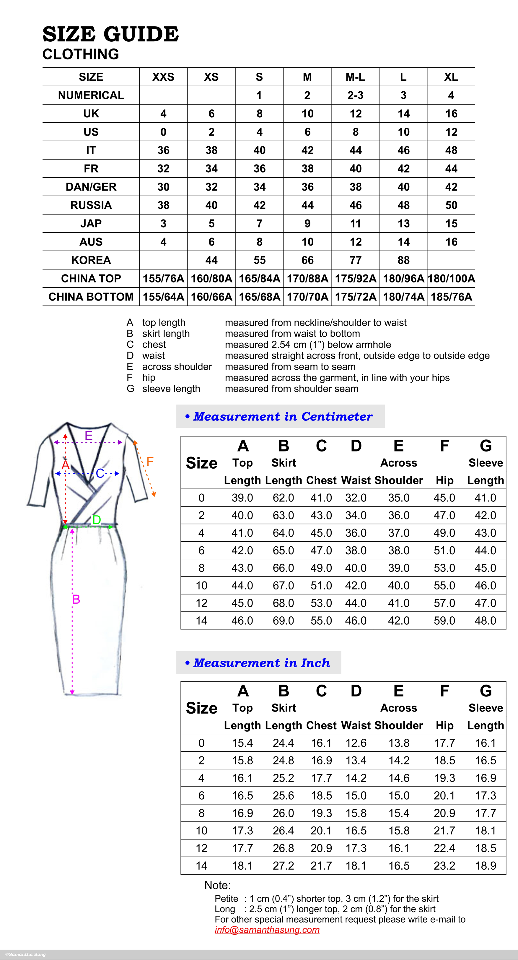 Eva Dress Size Chart – Samantha Sung