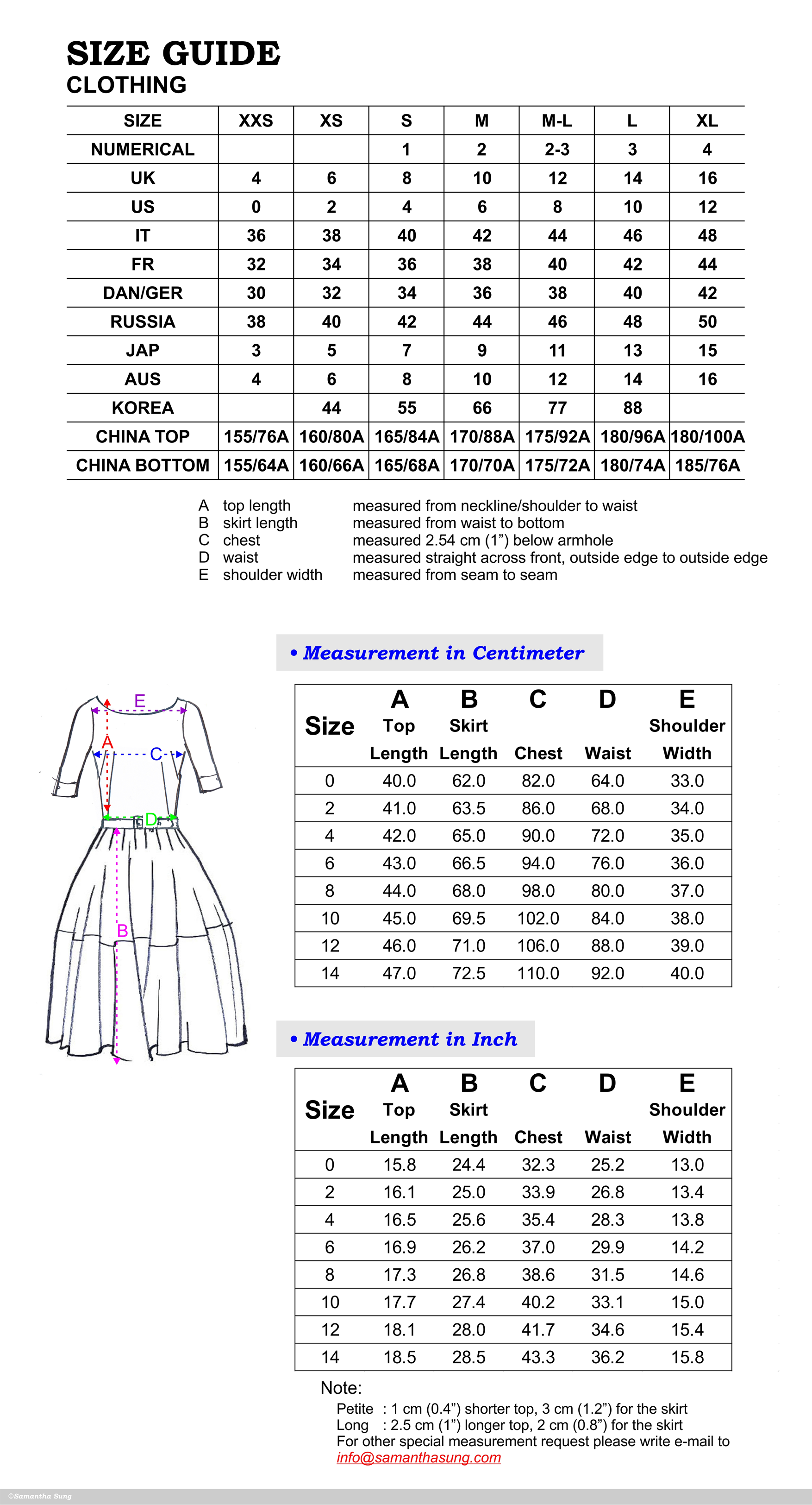 Rachel Dress Boat Neck Size Chart – Samantha Sung