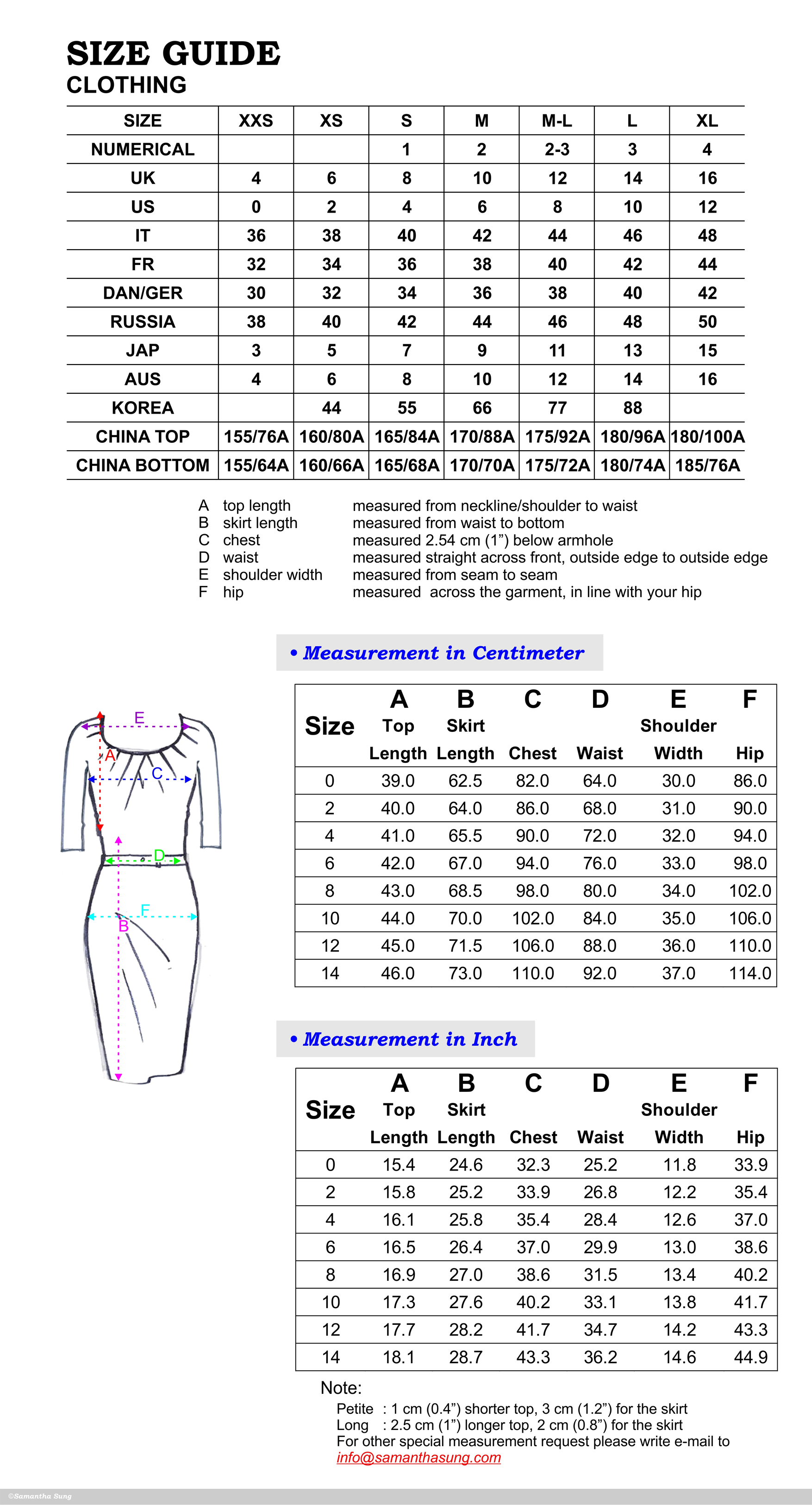 Number Three Clothing - Size Chart