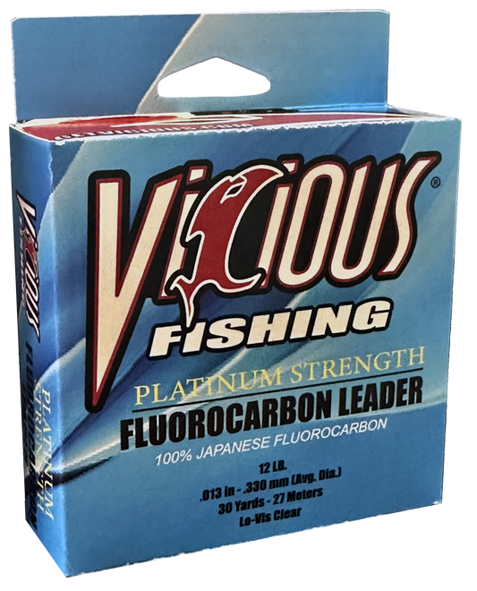 Vicious Platinum Strength 100% Fluorocarbon Leader - 200 Yards – Vicious  Fishing