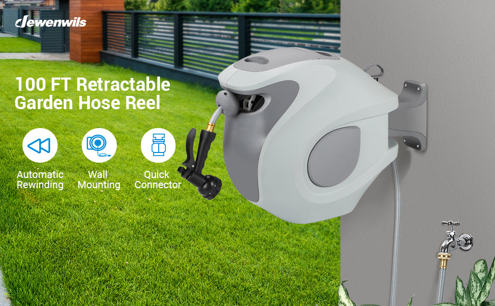 DEWENWILS 100ft retractable water hose reel, best flexible garden