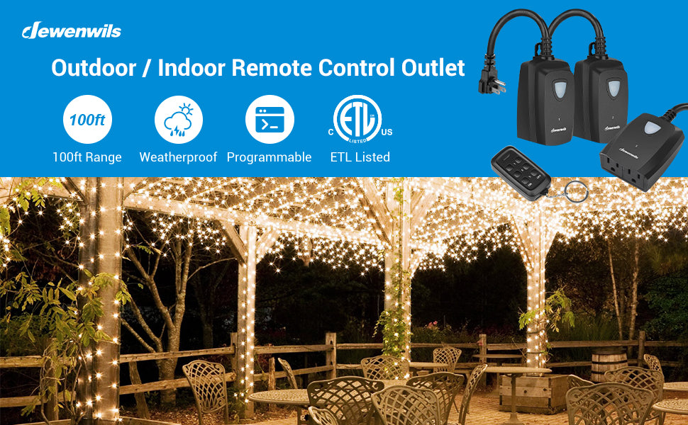 Waterproof Outdoor LED Light Wireless Remote Outlet Power Control