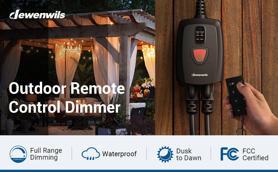 DEWENWILS Outdoor Dimmer for String Lights, Remote Control Dimmer with 2 Remotes, Weatherproof Dimmer Plug, 100ft Range HORD01B