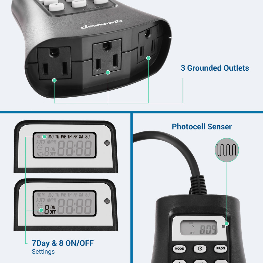 7 Day Digital Outlet Timer with Two US Socket Outlets [ETL Listed