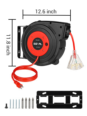 Dewenwils 50ft Retractable Extension Cord Reel, Heavy Duty Power Electric Cord  Reel