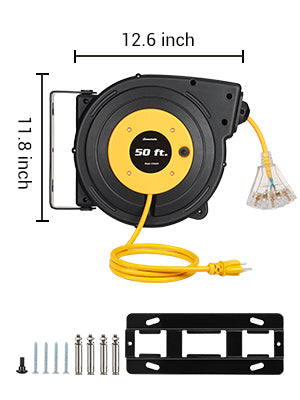 DEWENWILS 50ft Retractable Extension Cord Reel, Heavy Duty 14 AWG/3C SJTOW Cord  Reel for Garage, Workshop – Dewenwils