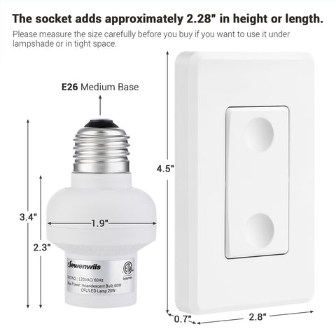 DEWENWILS Remote Control Light Socket with 100FT Range, E27 Socket Base –  Dewenwils