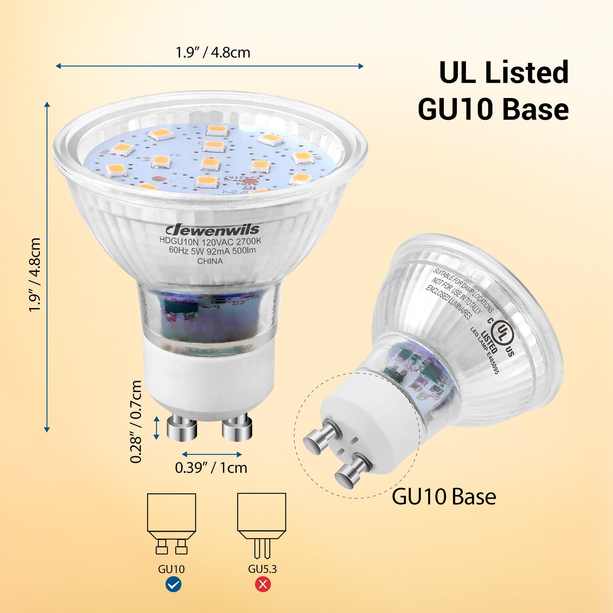 Spot LED gu10 7w équivalent 50w grand angle 110° blanc chaud 2700k - RETIF