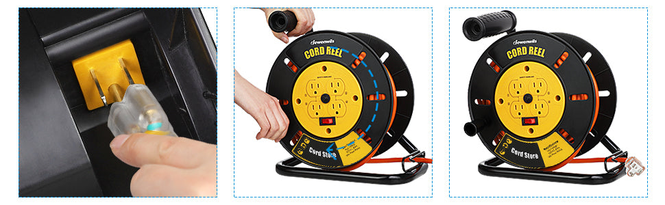 DEWENWILS Extension Cord Reel for 100 ft of 14 or 16 gauge cord, Hand Wind  Retractable 