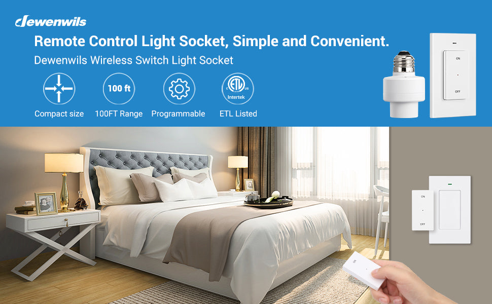 DEWENWILS Remote Control Outlet Wireless Wall Mounted Light Switch,  Electrical Plug in On Off Power Switch for Lamp, No Wiring,100 Feet RF  Range, ETL