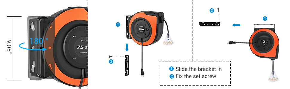 Craftsman Heavy Duty Retractable Extension Cord, 75 ft with 4 Outlets- 14AWG SJTW Cable- Outdoor Power Cord Reel